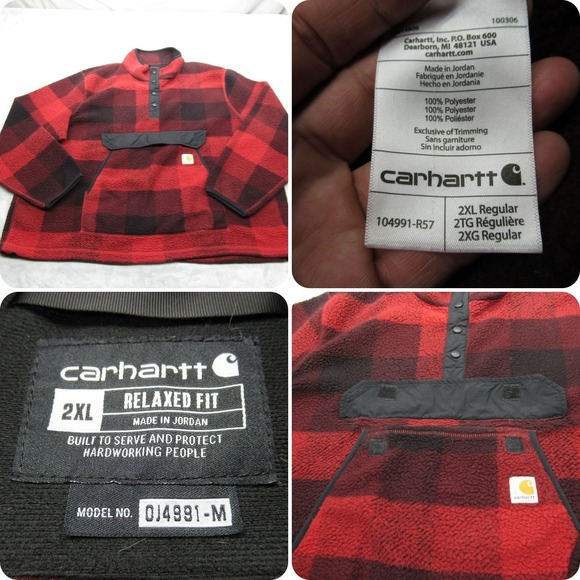 Carhartt Sweatshirt Mens 2XL Black Red Check Relaxed Fit Fleece Pullover READ - Picture 1 of 13